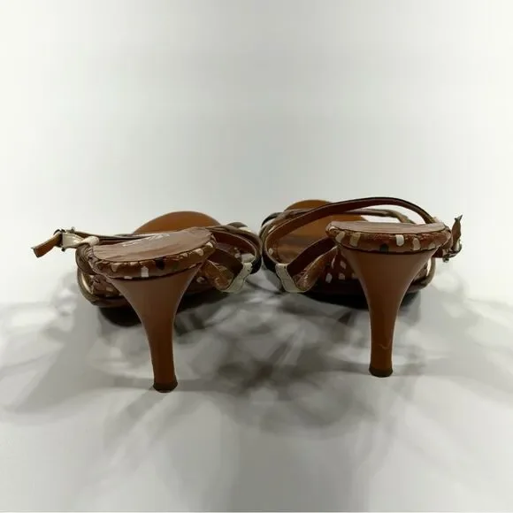 Salvatore Ferragamo Brown and Cream Strappy Heels - Picture 3 of 11